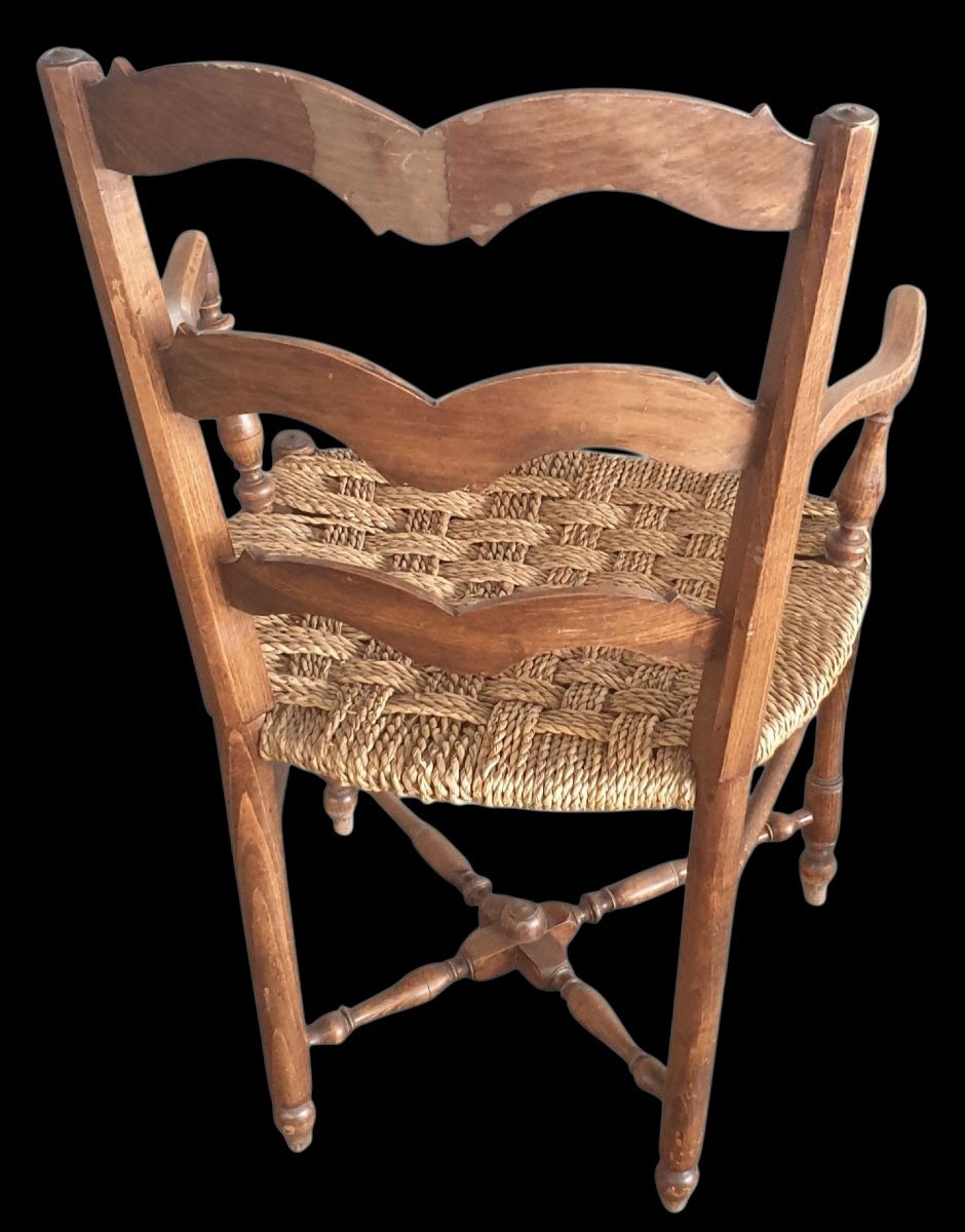 Set Of 4 Provencal Armchairs With Cap Back Of Gendearme Assise Paille-photo-2