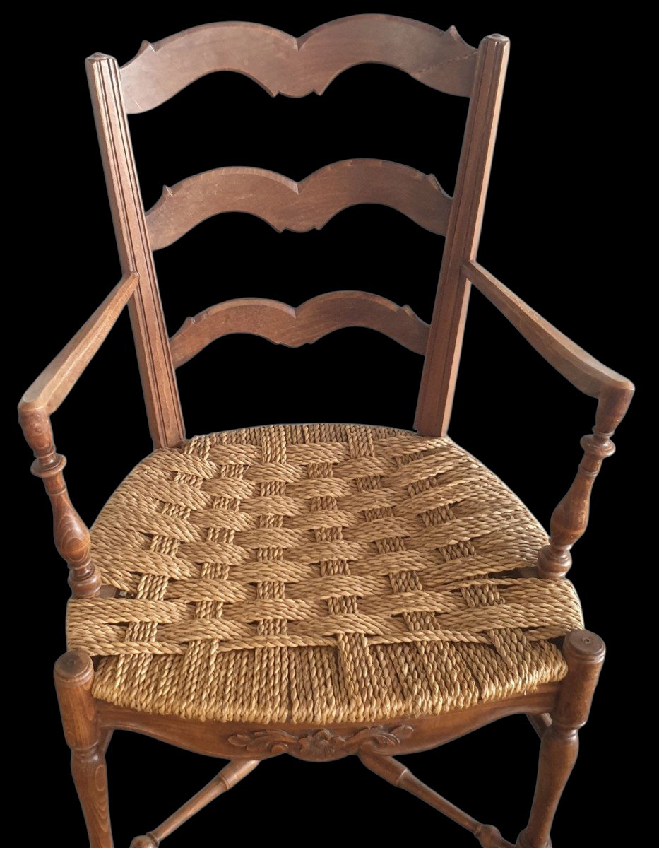 Set Of 4 Provencal Armchairs With Cap Back Of Gendearme Assise Paille-photo-3
