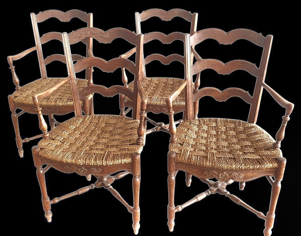 Set Of 4 Provencal Armchairs With Cap Back Of Gendearme Assise Paille