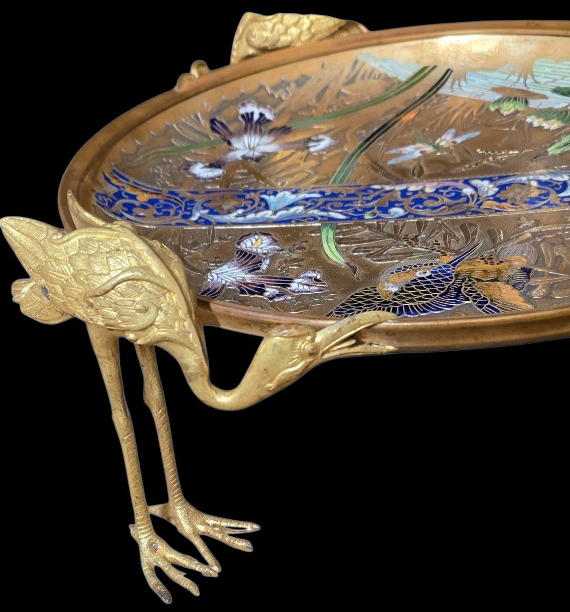  Large Gilded Bronze Bowl With Cloisonné Enamel, Maison Alphonse Giroux, Japonism, 19th Century -photo-2