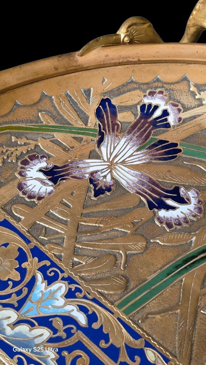  Large Gilded Bronze Bowl With Cloisonné Enamel, Maison Alphonse Giroux, Japonism, 19th Century -photo-4