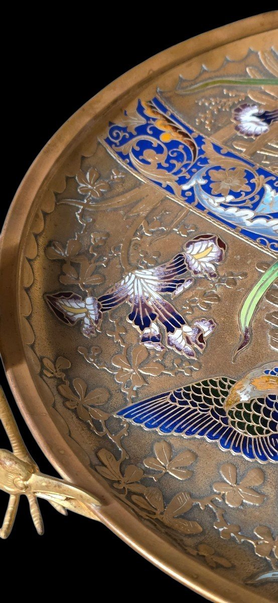  Large Gilded Bronze Bowl With Cloisonné Enamel, Maison Alphonse Giroux, Japonism, 19th Century -photo-1