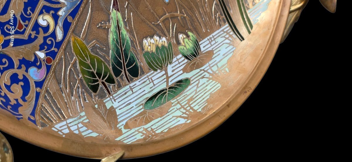  Large Gilded Bronze Bowl With Cloisonné Enamel, Maison Alphonse Giroux, Japonism, 19th Century -photo-2