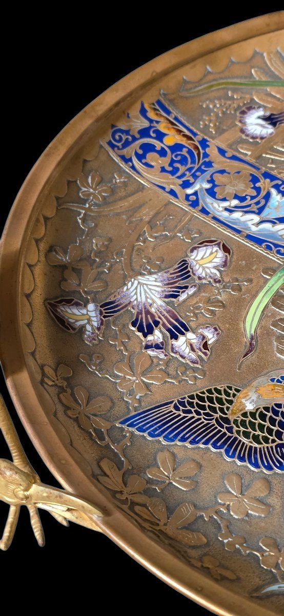  Large Gilded Bronze Bowl With Cloisonné Enamel, Maison Alphonse Giroux, Japonism, 19th Century -photo-3