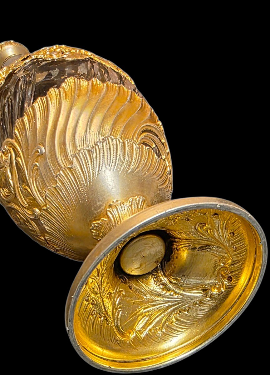  Large Hanau Silversmiths' Decanter; Twisted Glass Decanter With Openwork Vermeil Mount; Late 19th Century -photo-4