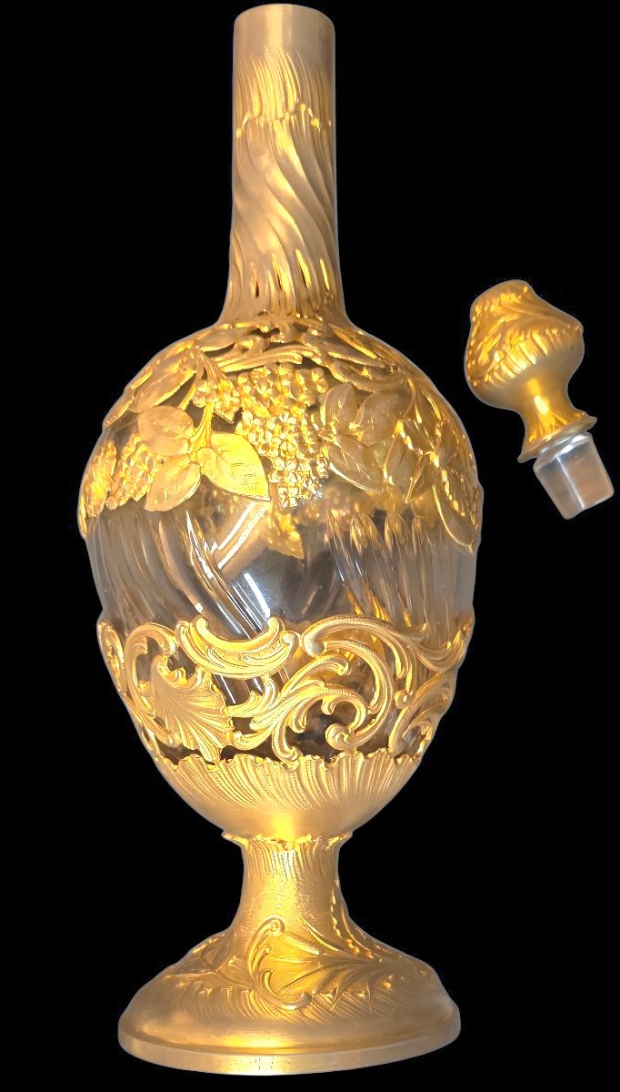 Large Hanau Silversmiths' Decanter; Twisted Glass Decanter With Openwork Vermeil Mount; Late 19th Century 