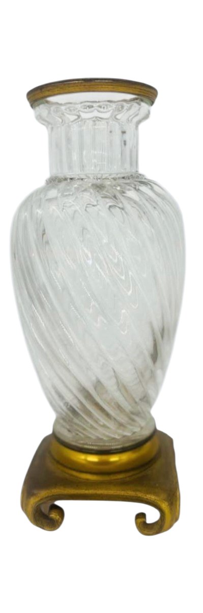  Paire de vases en cristal torsadé maison de cristal Baccarat et bronze doré Fin XIX-photo-2