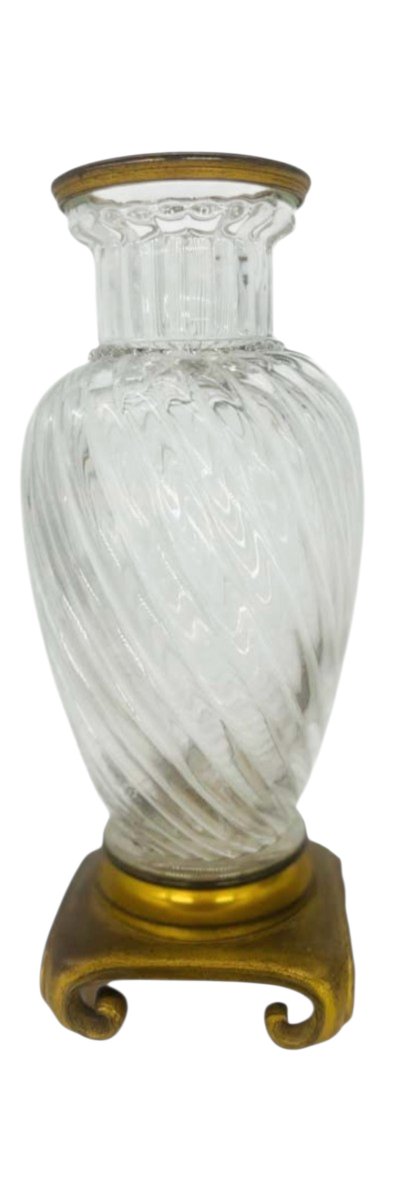 Paire de vases en cristal torsadé maison de cristal Baccarat et bronze doré Fin XIX-photo-3