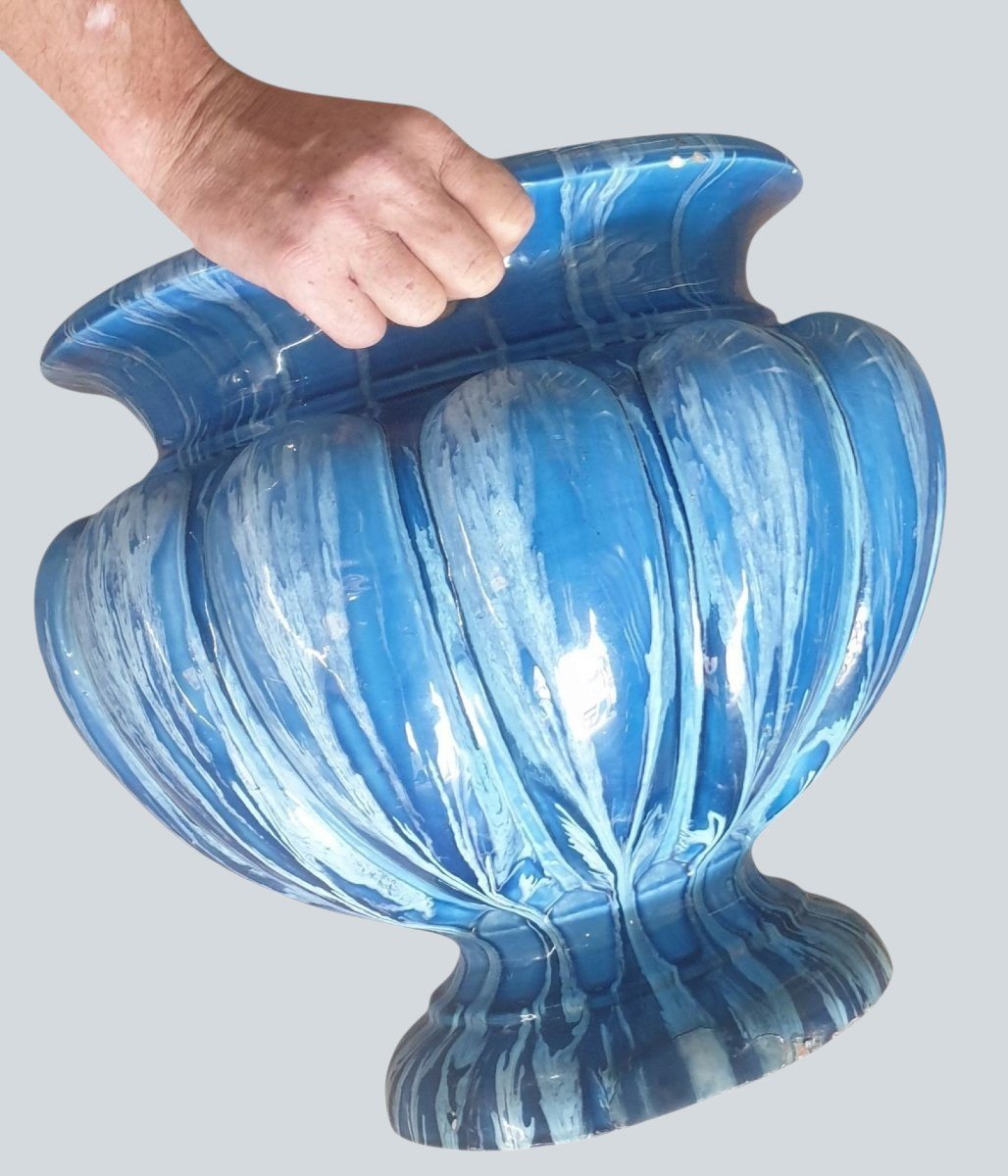 Vase Médicis Jardinière godronnée en céramique flammée Jérôme Massier Vallauris-photo-2