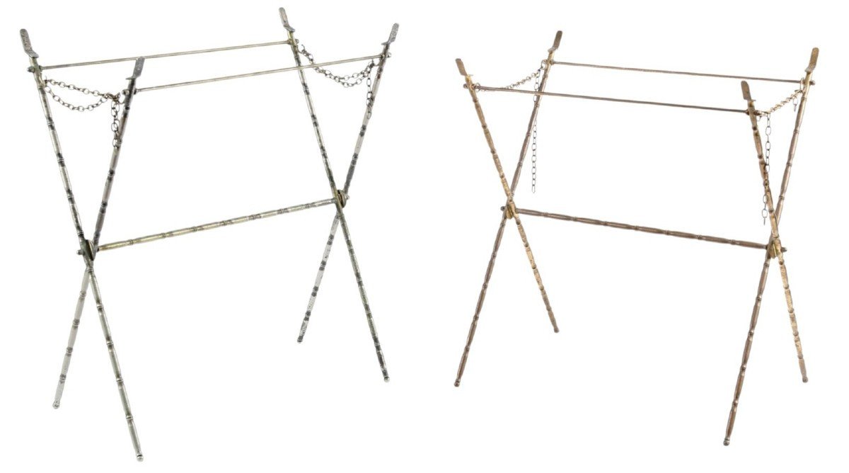  Pair Of Baguès Or Jensen Folding Luggage Racks, Metal With A Bamboo-like Finish, 1970s-photo-3
