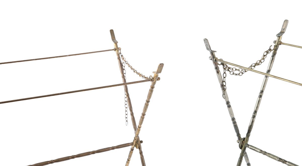  Pair Of Baguès Or Jensen Folding Luggage Racks, Metal With A Bamboo-like Finish, 1970s