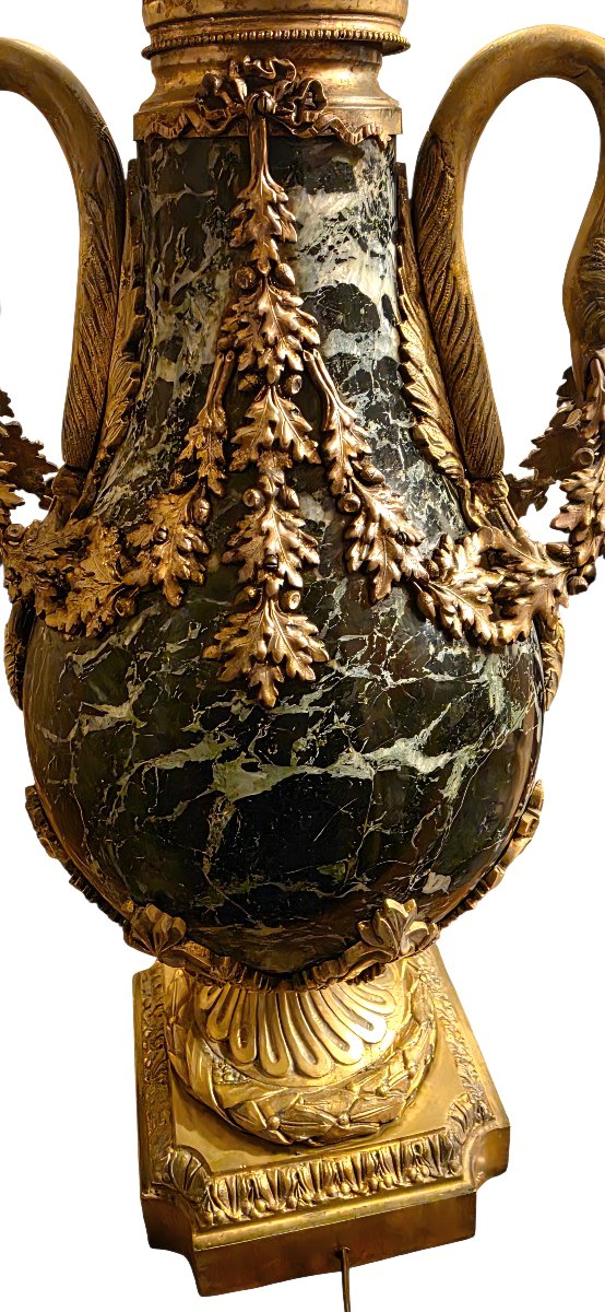  19th-century Napoleon III-style Bowl-shaped Lamp Base  Green Marble And Gilded Bronze, H 47 Cm, 15 Kg -photo-2