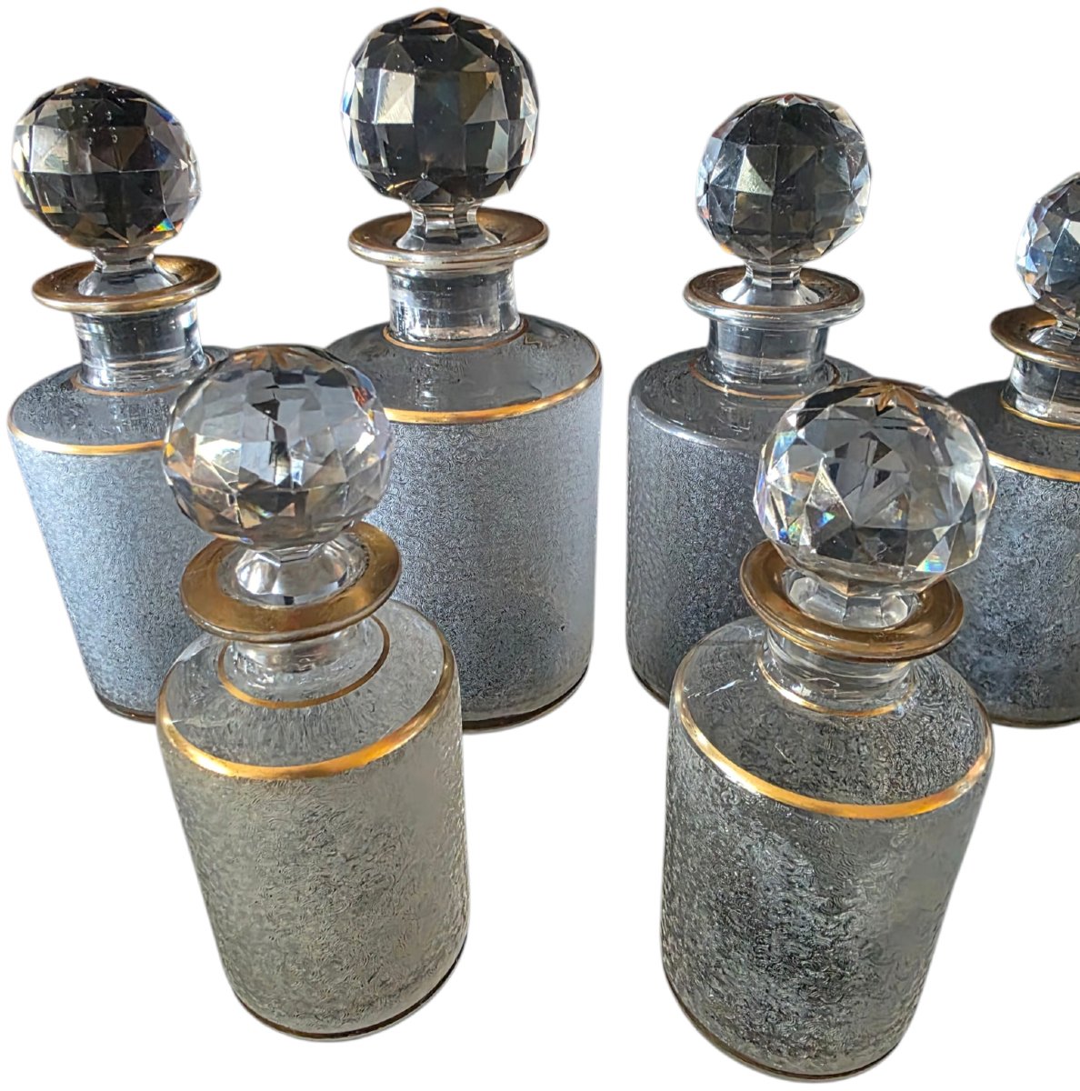 Baccarat Crystal Toilet Set With Engraving And Gold Plating; 7 Numbered Perfume Bottles  -photo-3
