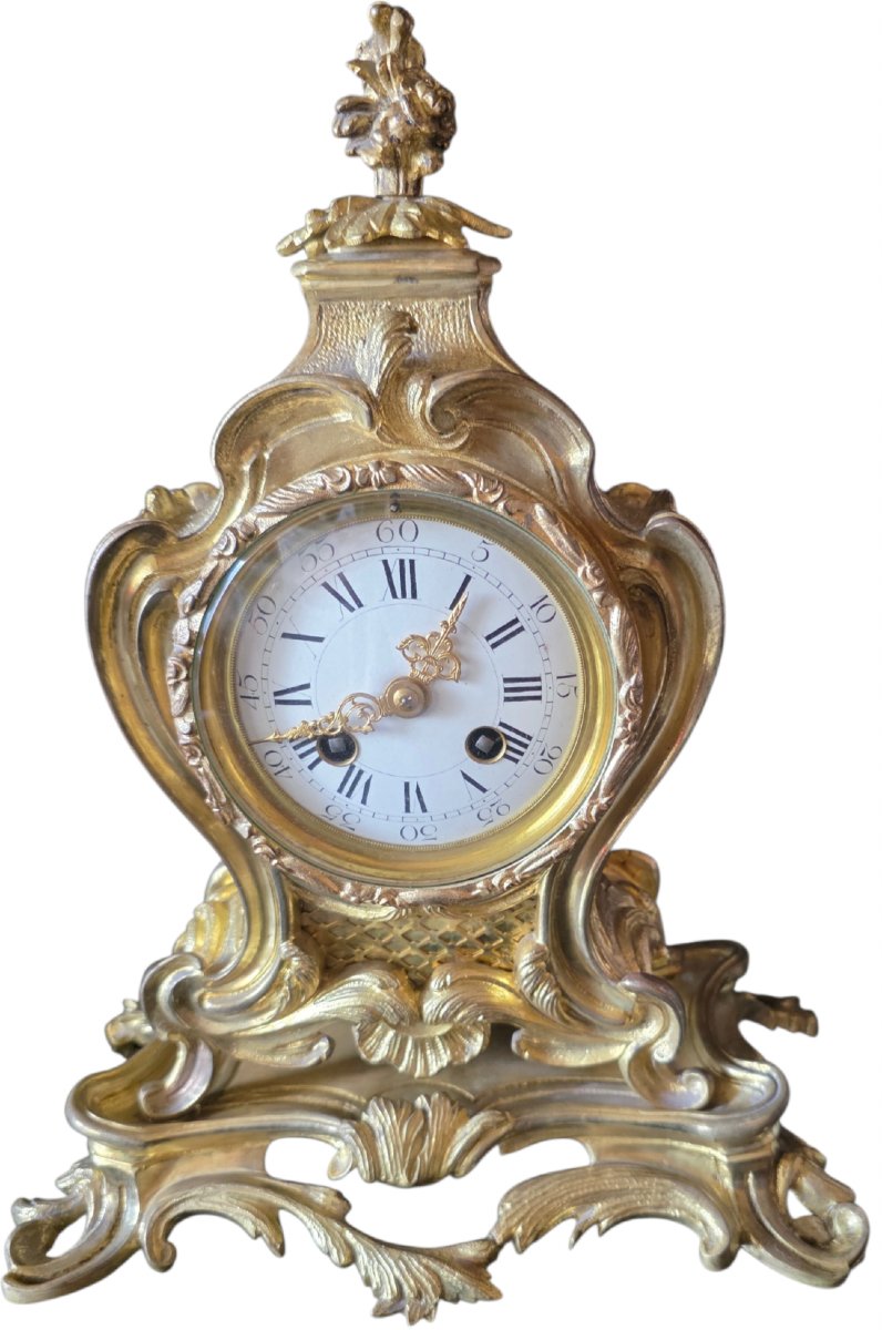 A Very Beautiful Louis XV Rocaille Table Clock, Gilded Bronze, Samuel Marti Movement, 1889, 19th Century  -photo-2