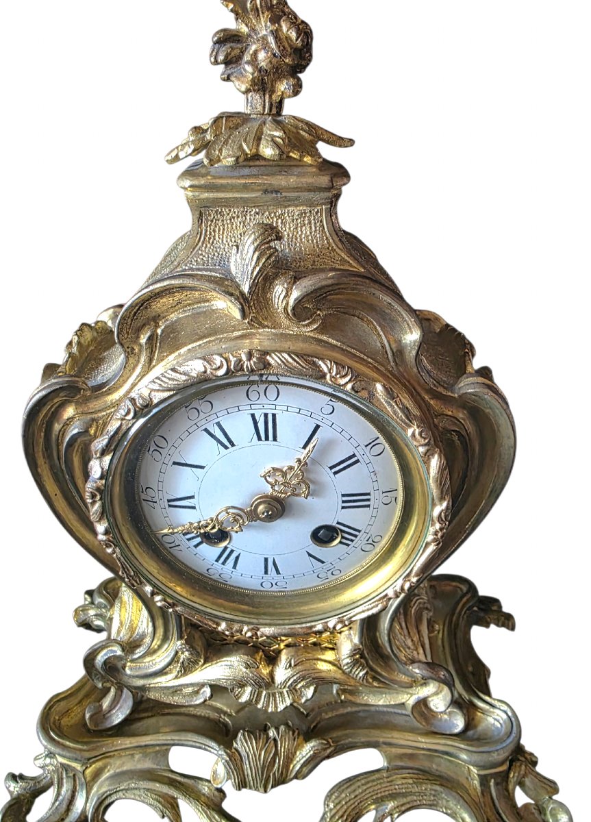 A Very Beautiful Louis XV Rocaille Table Clock, Gilded Bronze, Samuel Marti Movement, 1889, 19th Century  -photo-4