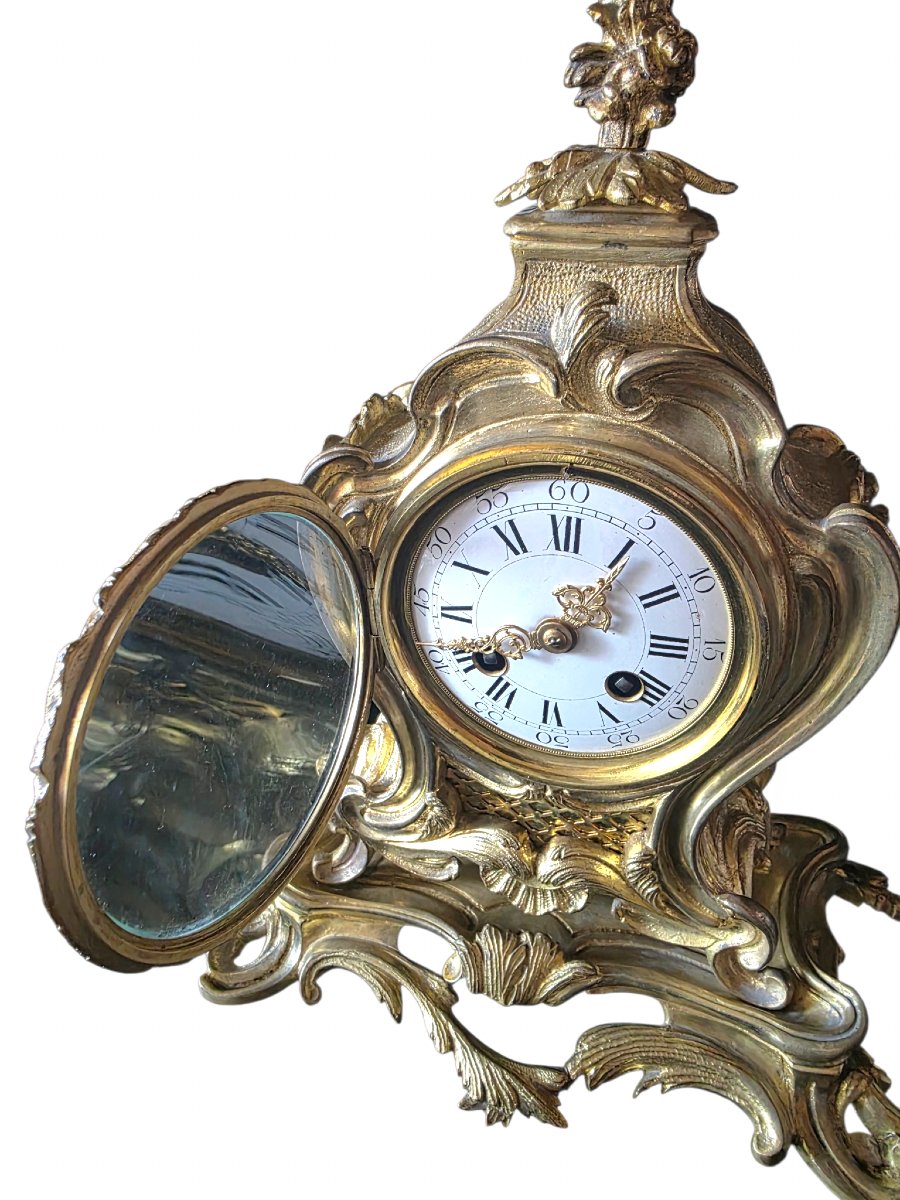 A Very Beautiful Louis XV Rocaille Table Clock, Gilded Bronze, Samuel Marti Movement, 1889, 19th Century  -photo-7