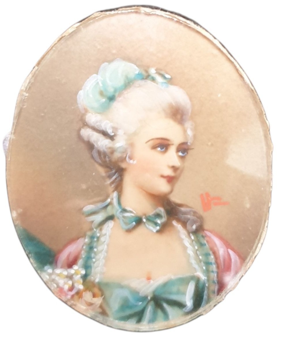  Set Of 5 Antique Miniatures On Paper: Portraits Of Women In The 18th-century Style, Signed  -photo-3