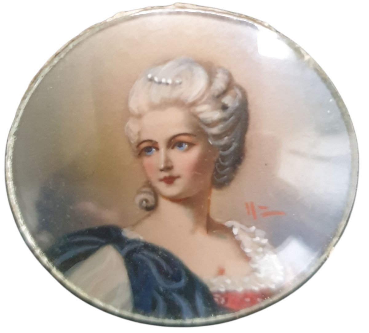  Set Of 5 Antique Miniatures On Paper: Portraits Of Women In The 18th-century Style, Signed  -photo-4