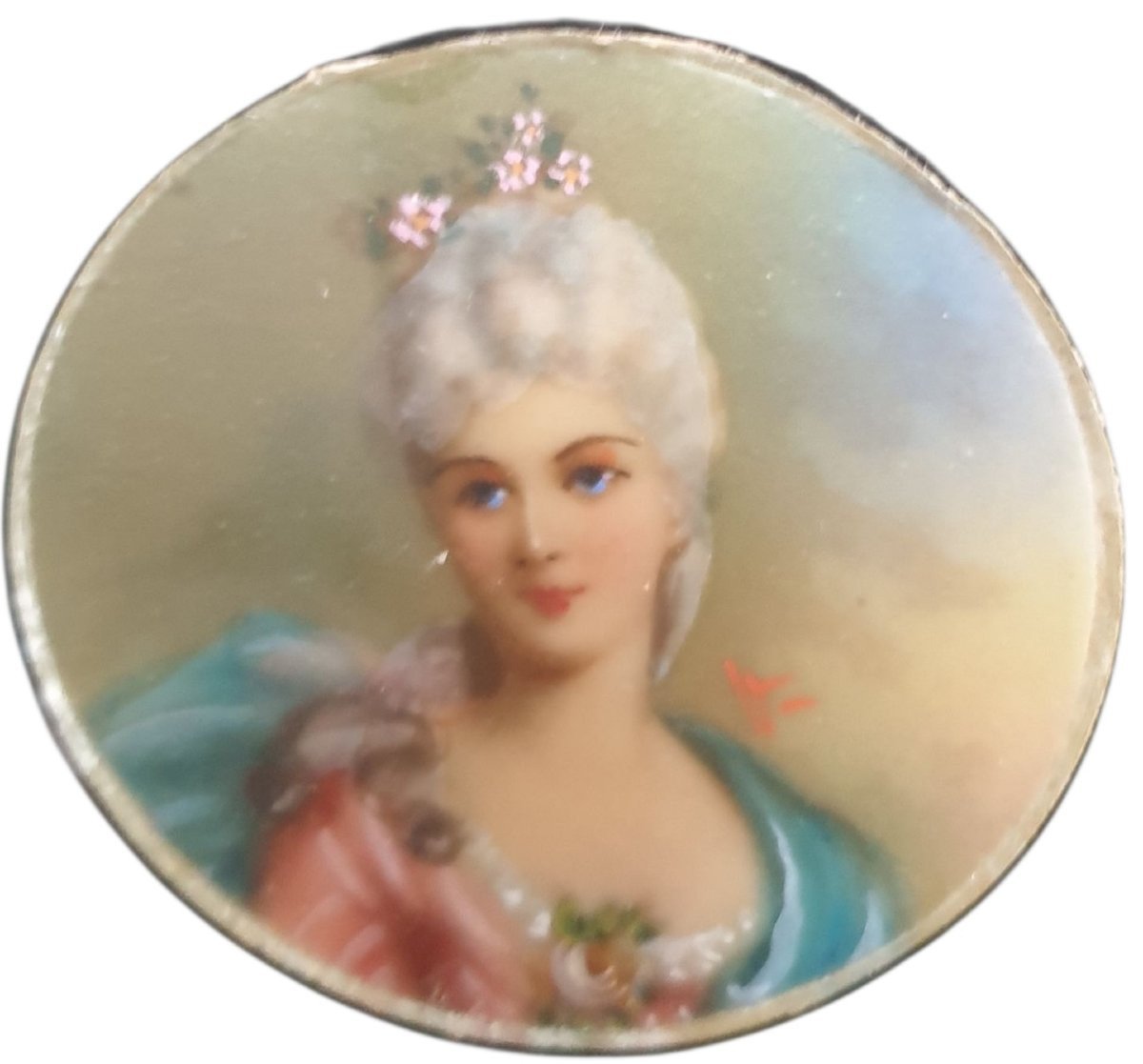  Set Of 5 Antique Miniatures On Paper: Portraits Of Women In The 18th-century Style, Signed  -photo-1