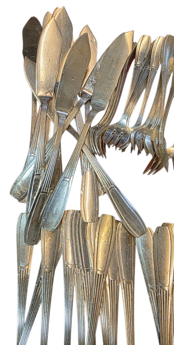  Large Art Deco 120-piece Silver-plated Cutlery Set, 5.5 Kg—a Truly Beautiful Set-photo-3