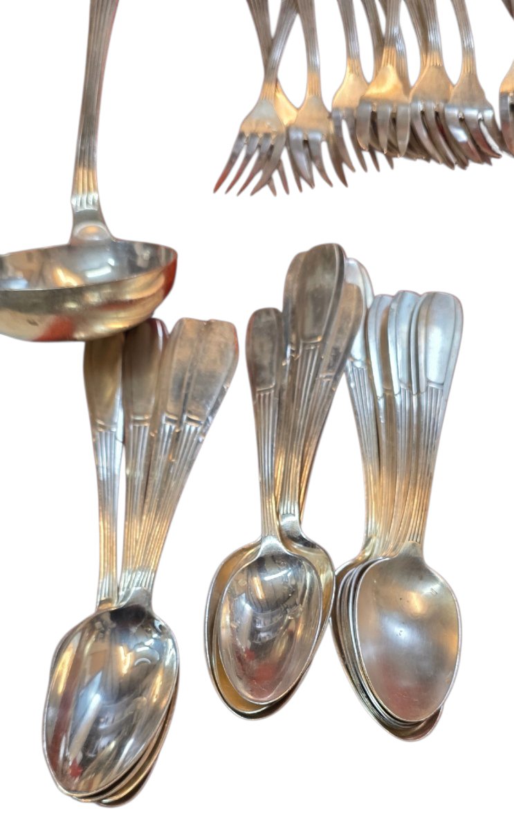  Large Art Deco 120-piece Silver-plated Cutlery Set, 5.5 Kg—a Truly Beautiful Set-photo-4