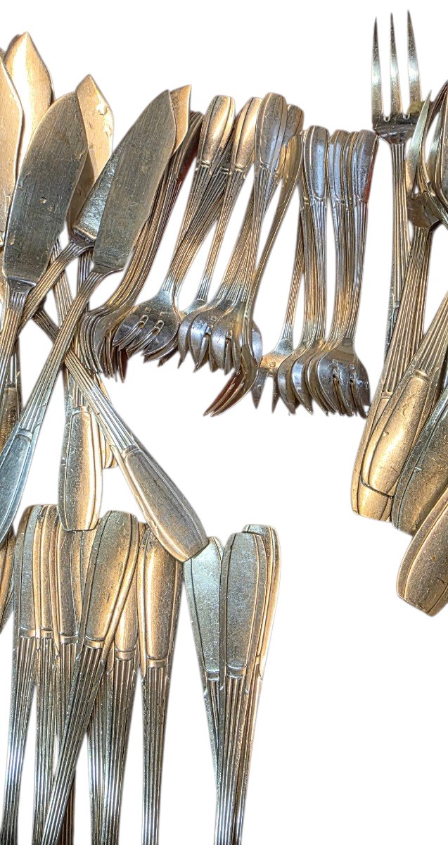  Large Art Deco 120-piece Silver-plated Cutlery Set, 5.5 Kg—a Truly Beautiful Set-photo-7