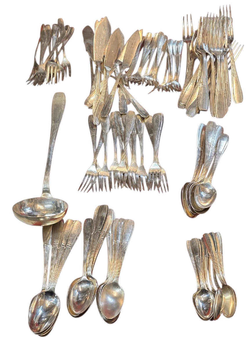  Large Art Deco 120-piece Silver-plated Cutlery Set, 5.5 Kg—a Truly Beautiful Set