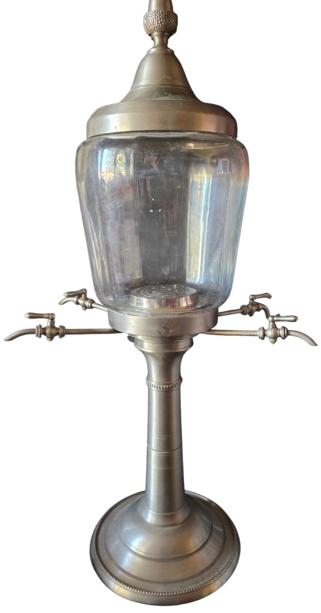  Ricard Pernod Absinthe Bistro Fountain, Metal And Crystal, "french Man," With 4 Functional Taps