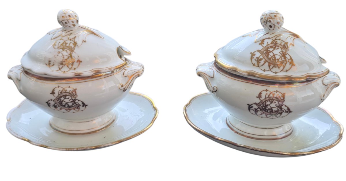 Rare Pair Of Paris Porcelain Mustard Pots In The Napoleon III Second Empire Style 
