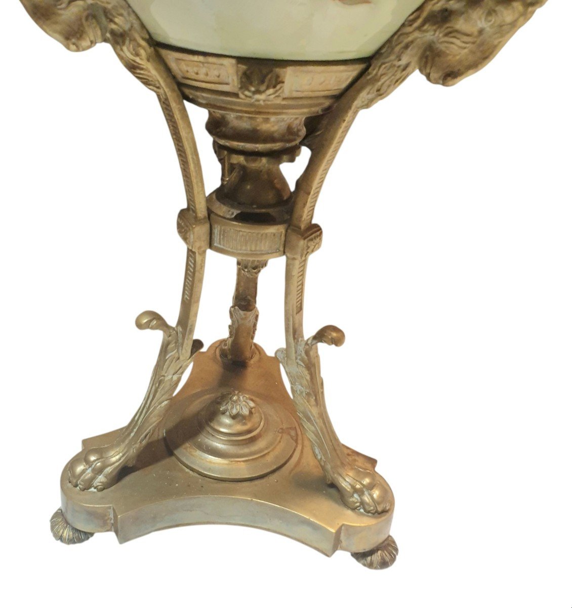  Rare lampe à pétrole de style Louis XVI  Napoléon III en faïence de Gien à décor d'émaux -photo-3
