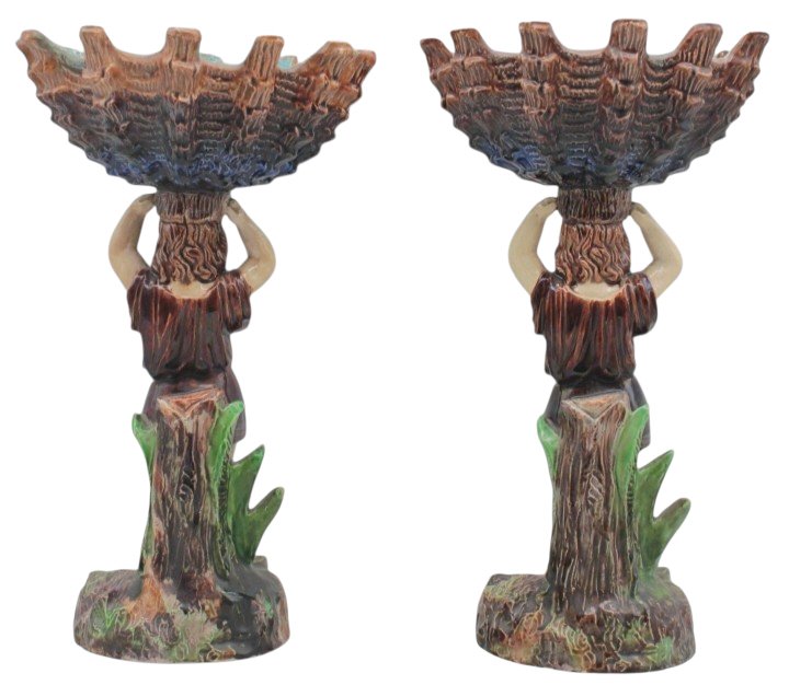  Pair Of 19th-century Thomas-victor Sergent Barbotine Bowls, Palissy Style H, 28 Cm -photo-2