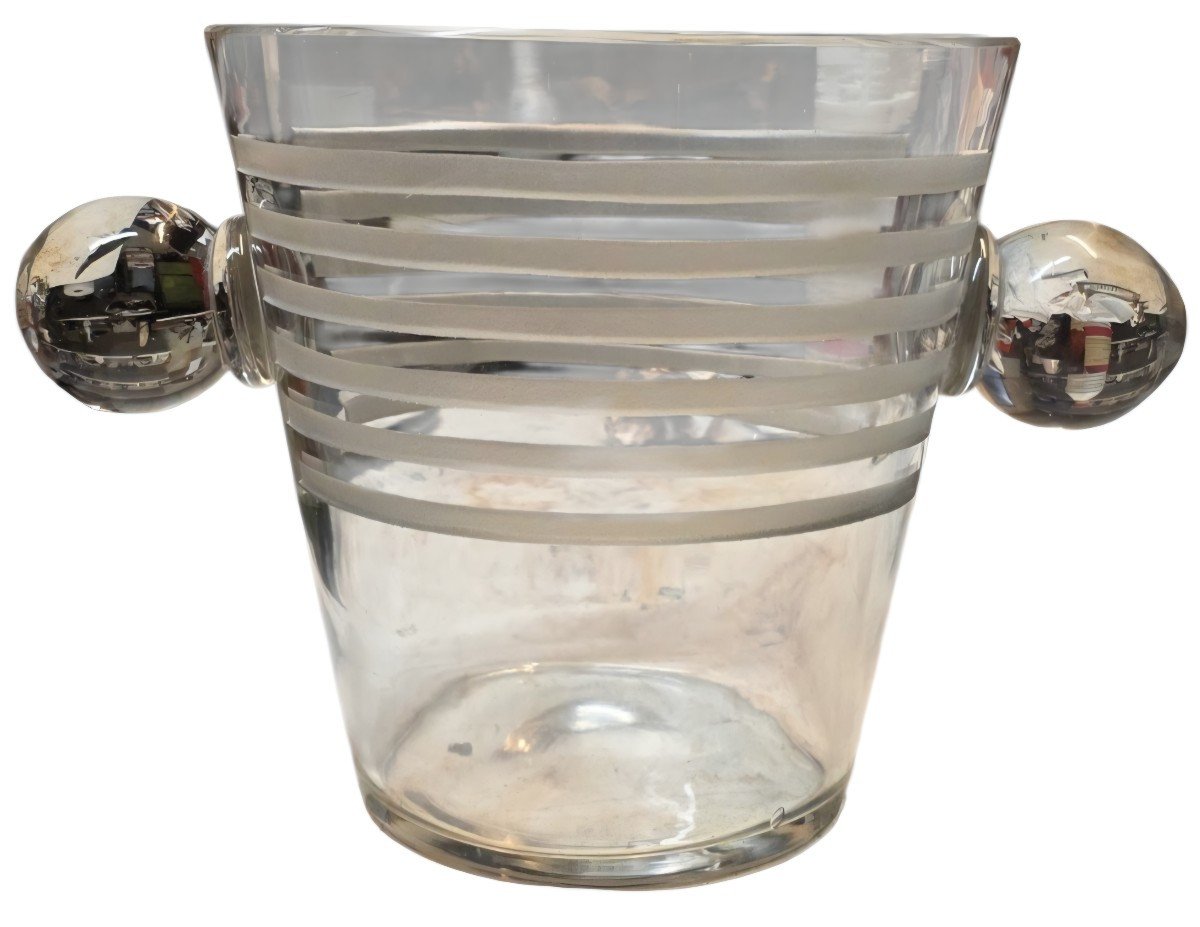  Seau à champagne  rafraîchisseur cristal Art Déco Attribué Saint-Louis Baccarat Val St Lembert