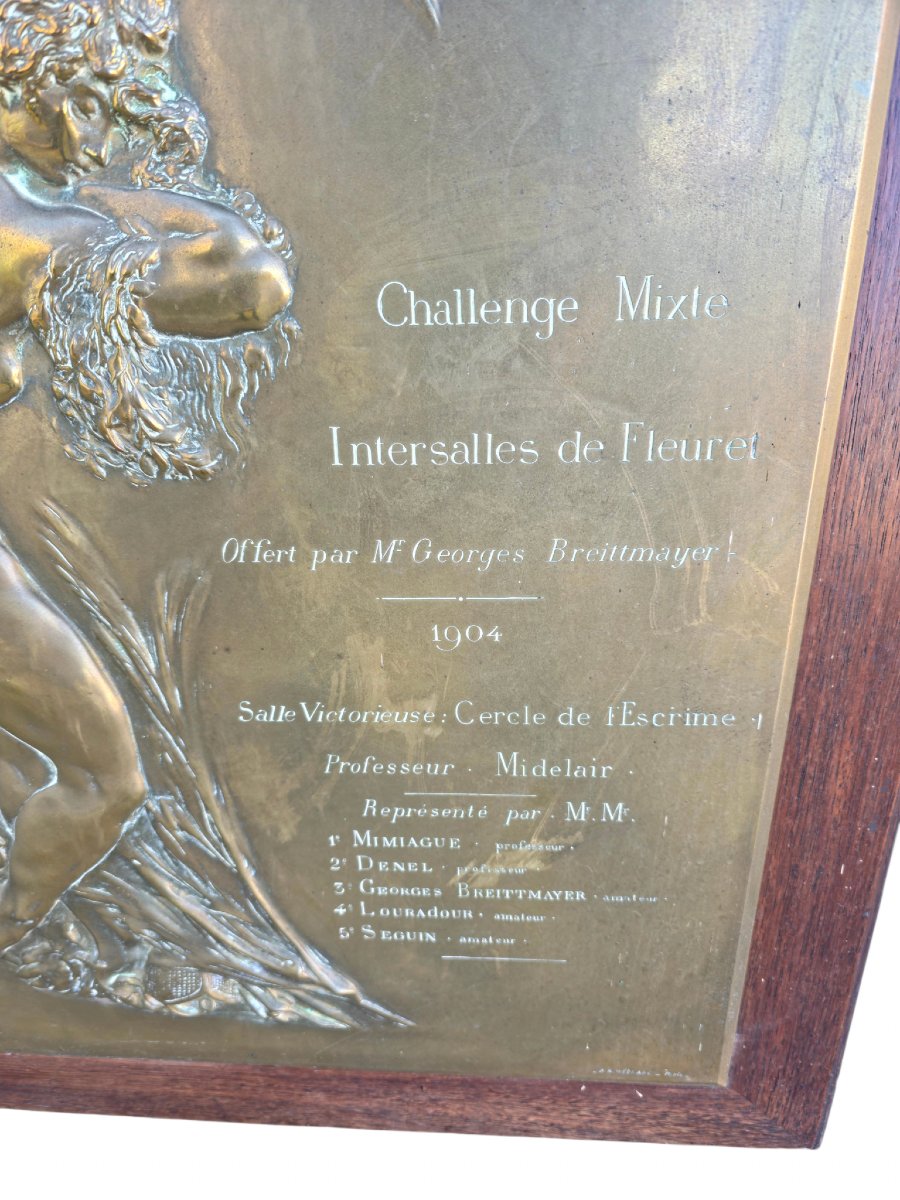 Jules DESBOIS  medaille Escrime Bronze muséal Les Armes de France Fonderie A.A. hébrard 1904 -photo-1