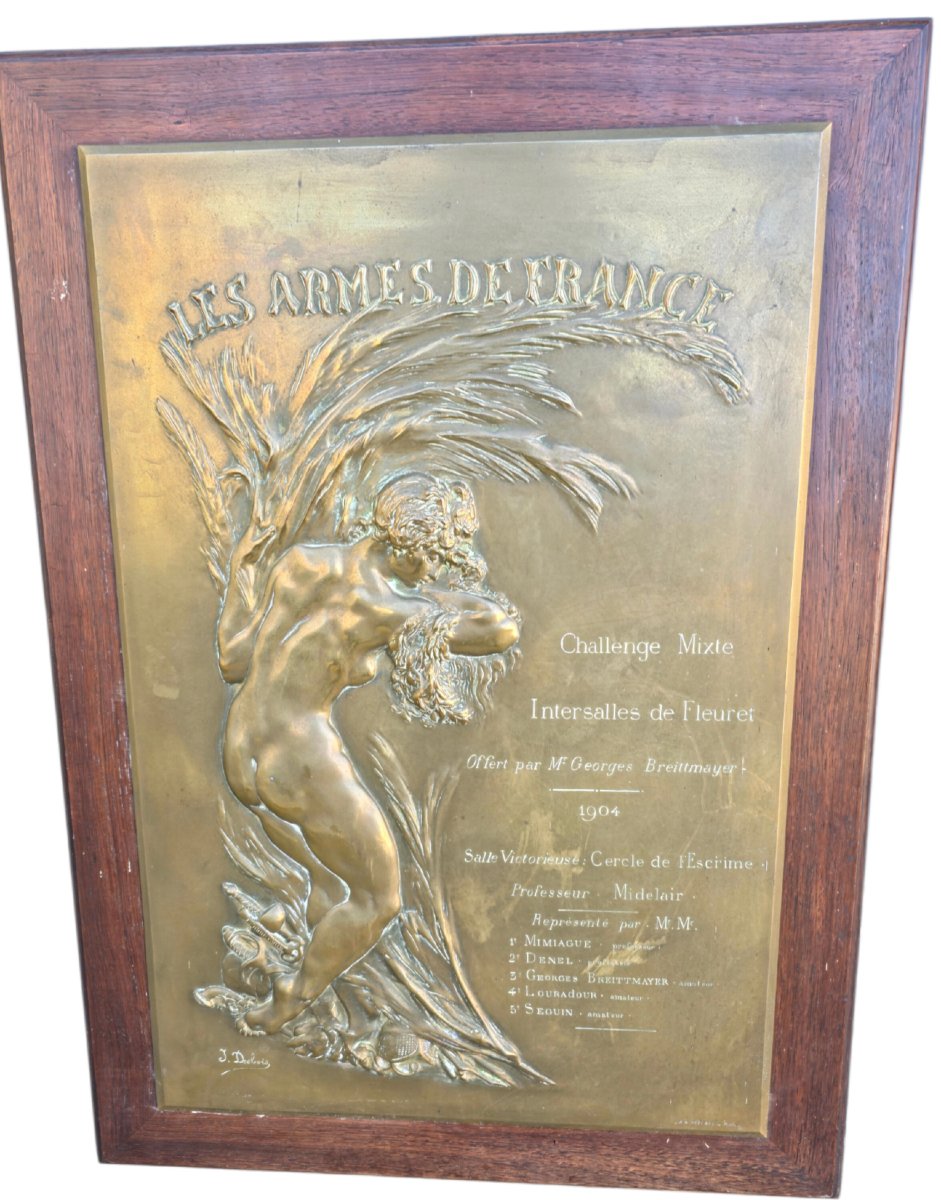 Jules DESBOIS  medaille Escrime Bronze muséal Les Armes de France Fonderie A.A. hébrard 1904 