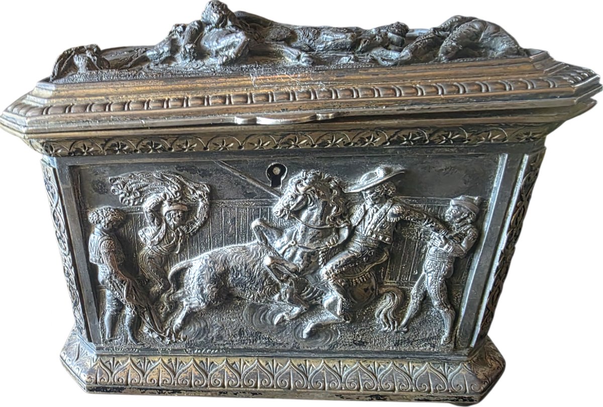 19th-century Bronze Jewelry Box Set: "tauromachy" By Léopold Oudry  -photo-3
