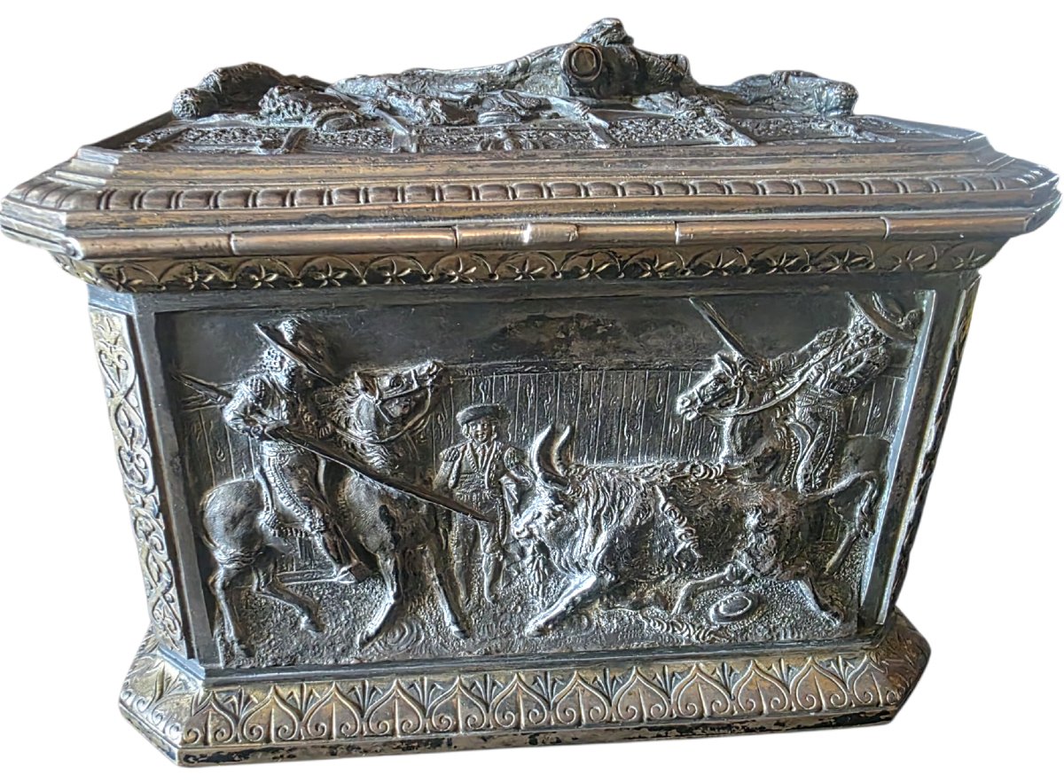 19th-century Bronze Jewelry Box Set: "tauromachy" By Léopold Oudry  -photo-7