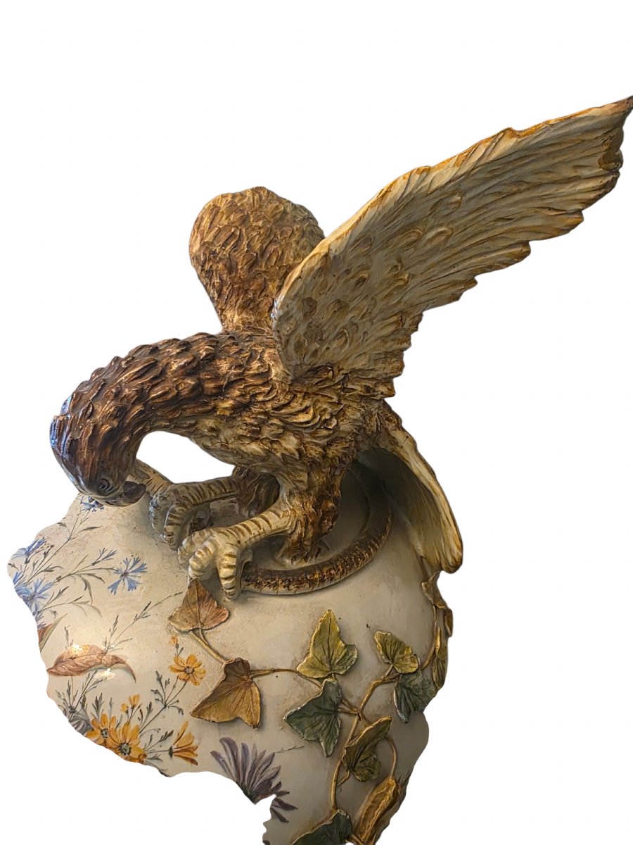 Large Vase In Italian Majolica Slather Nove Di Bassano Italy H 84 Cm XIXth Important-photo-3