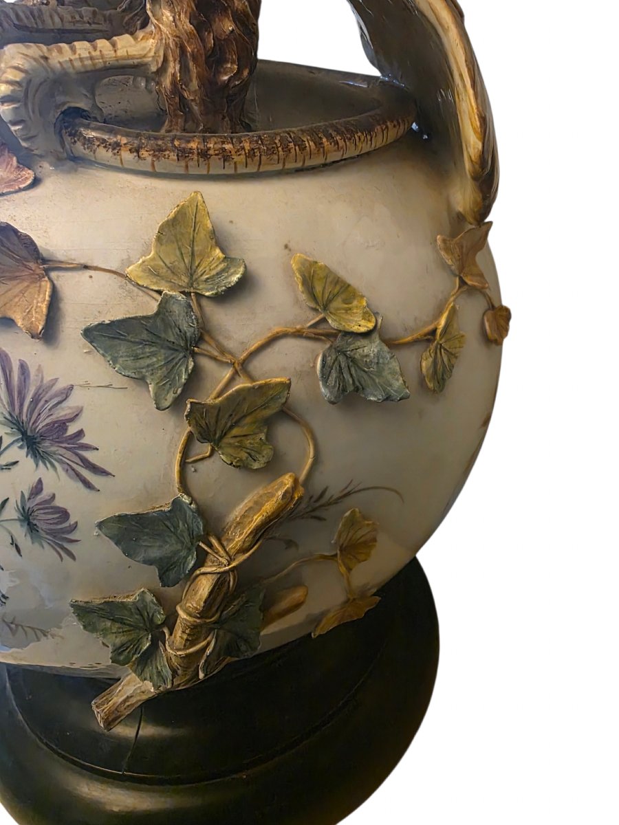 Large Vase In Italian Majolica Slather Nove Di Bassano Italy H 84 Cm XIXth Important-photo-4