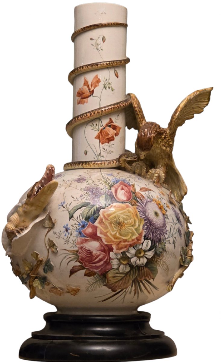 Large Vase In Italian Majolica Slather Nove Di Bassano Italy H 84 Cm XIXth Important
