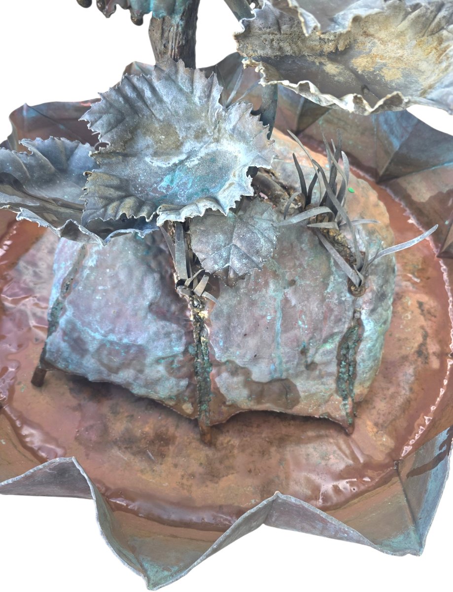  Indoor Fountain & Hammered Copper, "vines & Vine Leaves," Dinanderie, Early 20th Century. Stunning And Imposing-photo-3