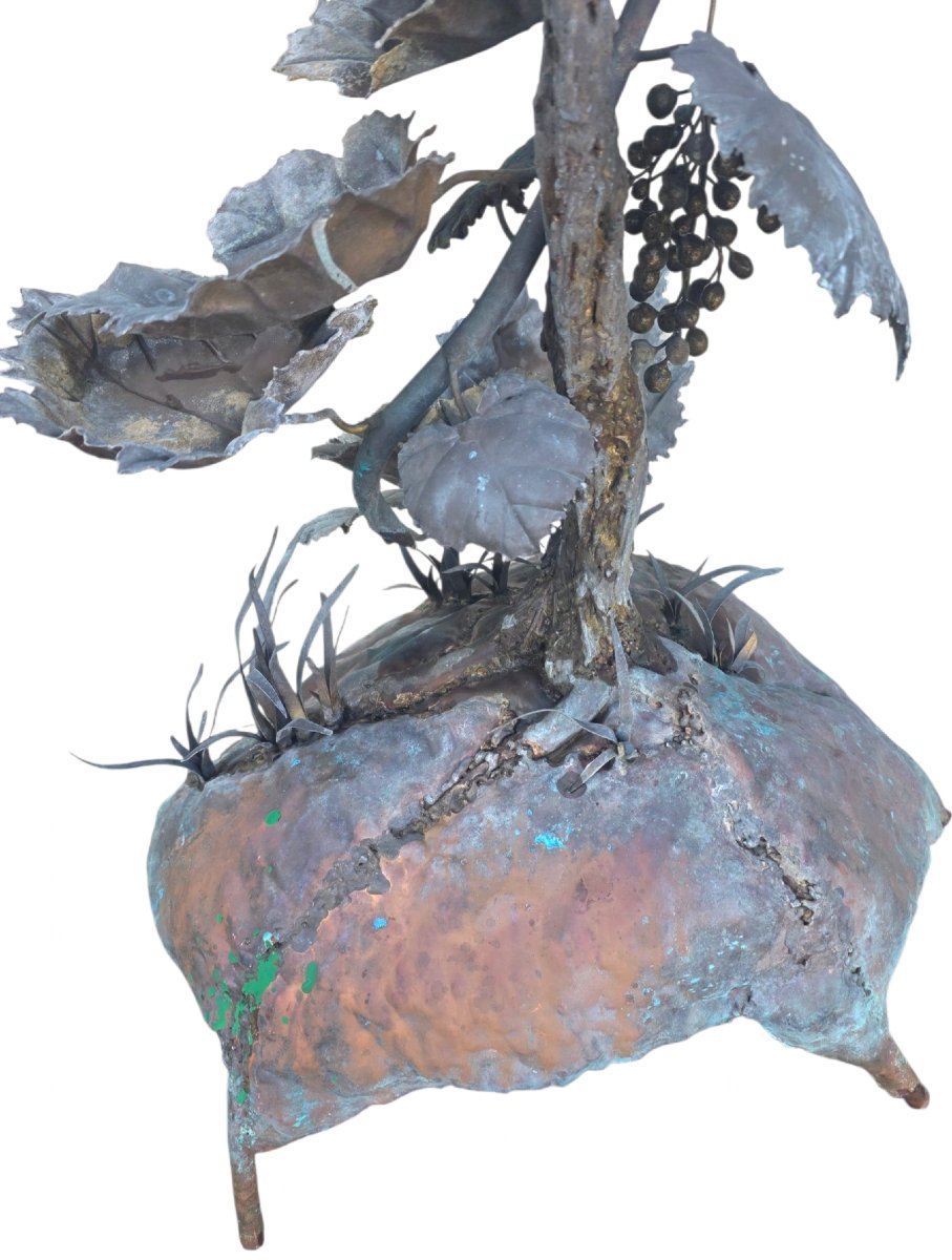  Indoor Fountain & Hammered Copper, "vines & Vine Leaves," Dinanderie, Early 20th Century. Stunning And Imposing-photo-1