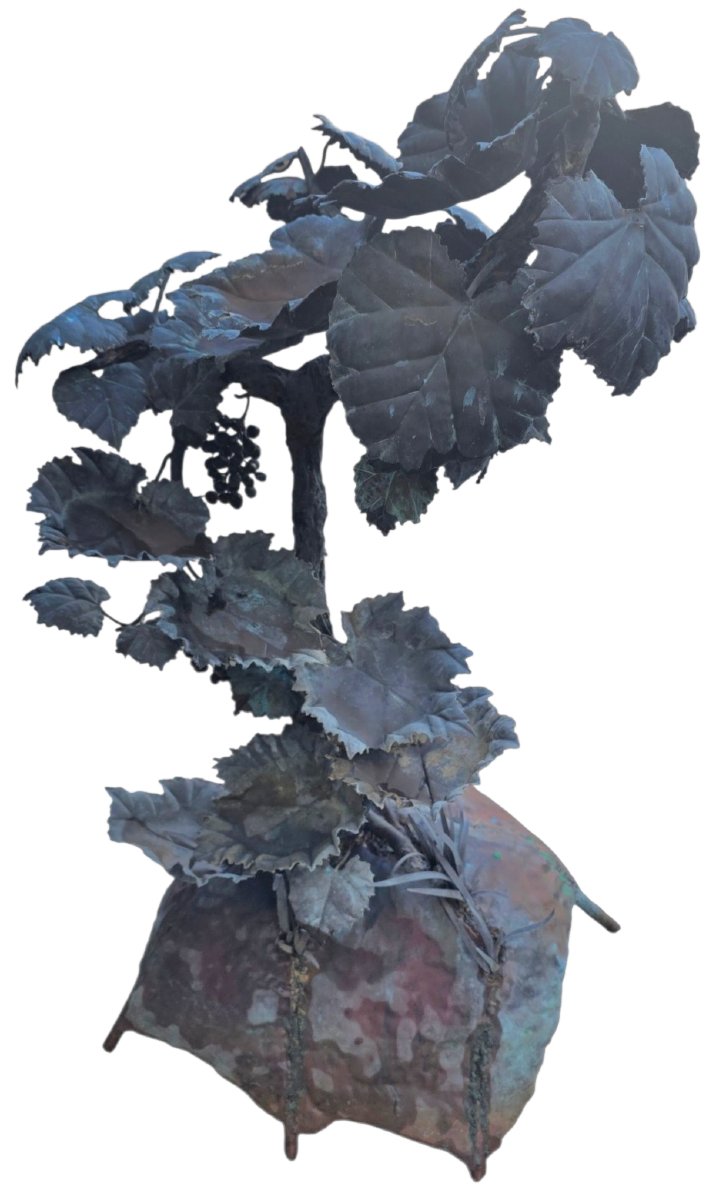  Indoor Fountain & Hammered Copper, "vines & Vine Leaves," Dinanderie, Early 20th Century. Stunning And Imposing-photo-8