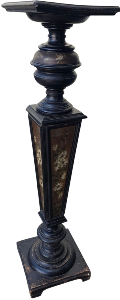  Sellette Colonne porte-buste Napoléon III en bois noirci peint  4 faces-photo-2