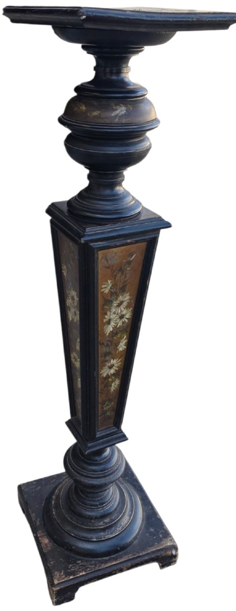  Sellette Colonne porte-buste Napoléon III en bois noirci peint  4 faces