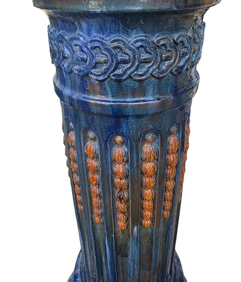  Glazed Ceramic Pedestal Column, H 110 Cm, In The Style Of Jérôme Massier -photo-2