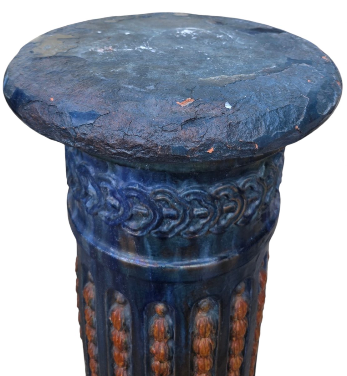  Glazed Ceramic Pedestal Column, H 110 Cm, In The Style Of Jérôme Massier -photo-3