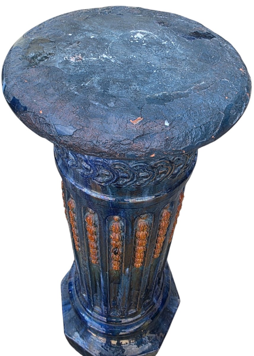  Glazed Ceramic Pedestal Column, H 110 Cm, In The Style Of Jérôme Massier -photo-4