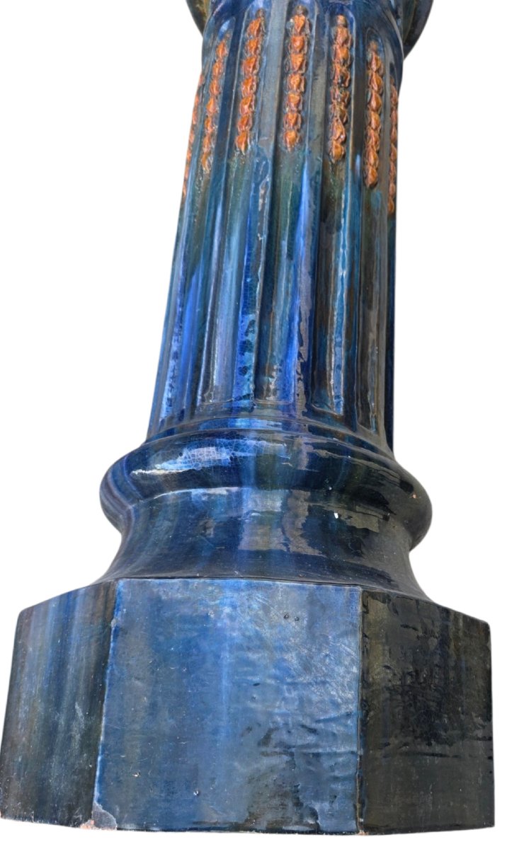  Glazed Ceramic Pedestal Column, H 110 Cm, In The Style Of Jérôme Massier -photo-1