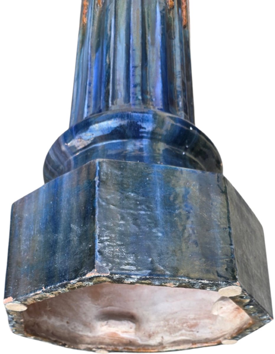  Glazed Ceramic Pedestal Column, H 110 Cm, In The Style Of Jérôme Massier -photo-2