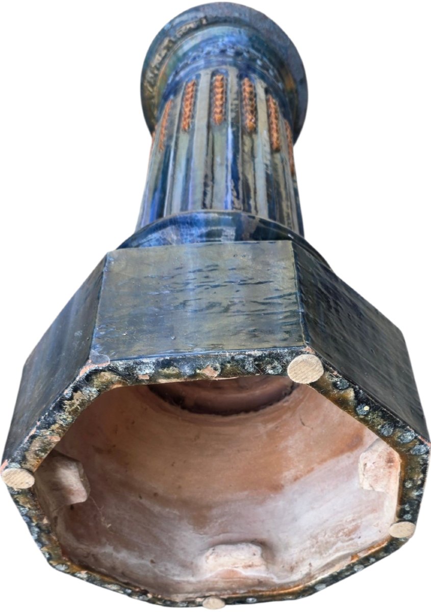  Glazed Ceramic Pedestal Column, H 110 Cm, In The Style Of Jérôme Massier -photo-3